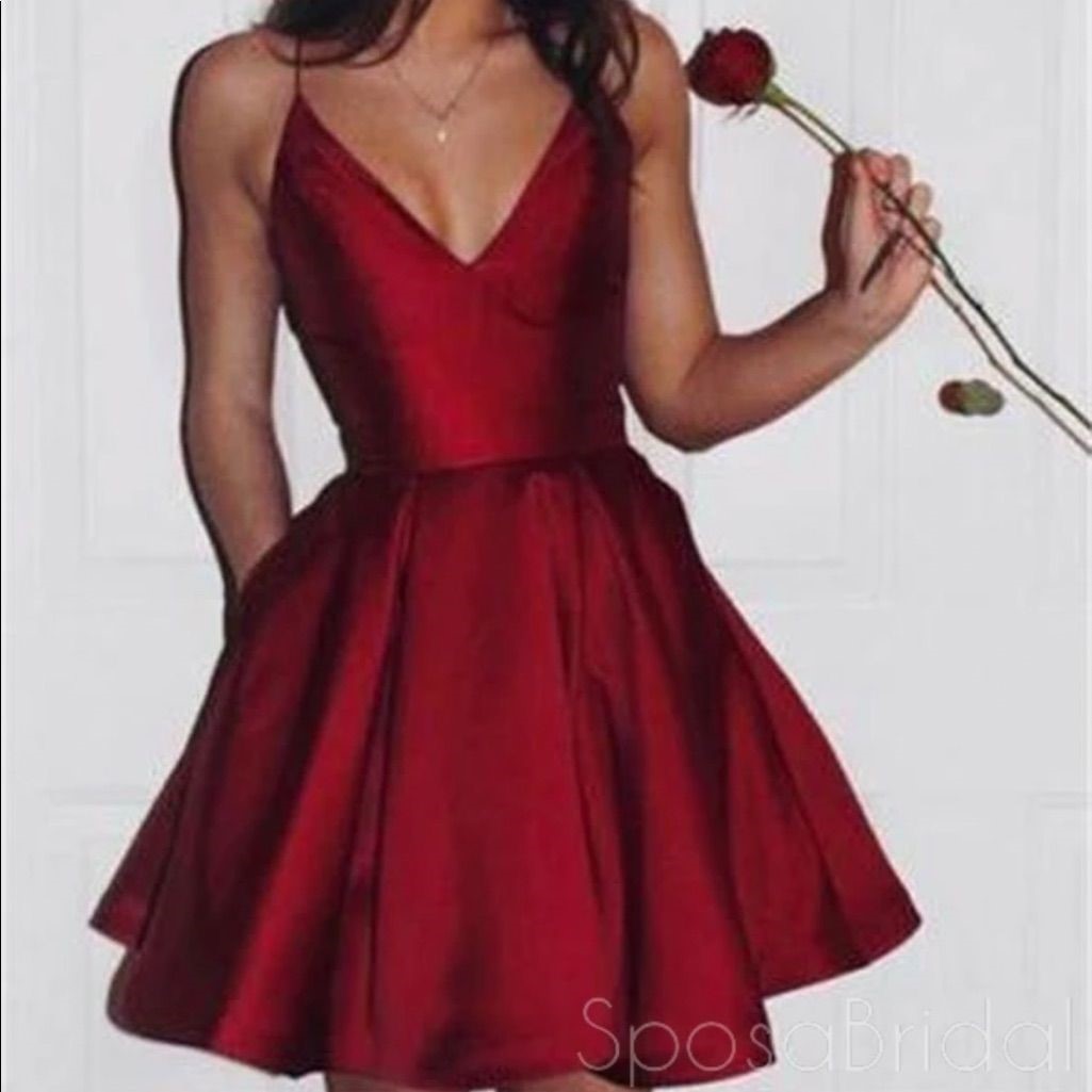 Simple Red Satin Homecoming Dress