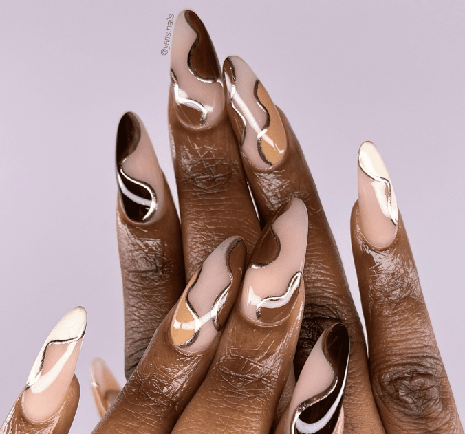 Abstract Nail Design In Shade Of Brown