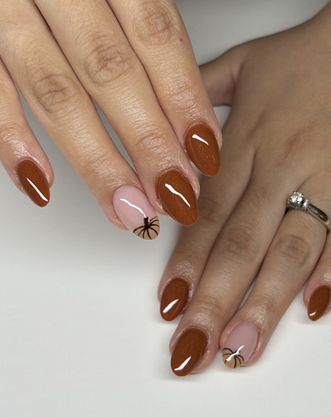 Brown Almond And Accent Nails