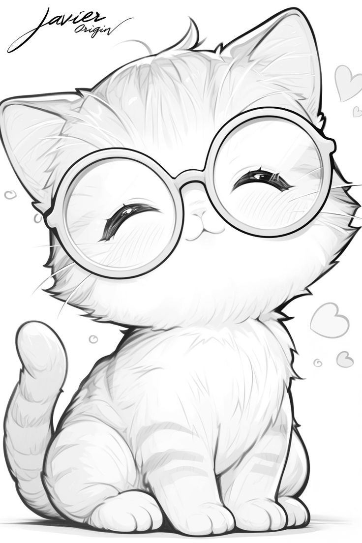 Dibujo De Gato Bonito Kawaii Con Gafas Dibujos Kawaii Para Colorear De Un Gato Bonito Con Gafas Cartoon Coloring Pages Cute Drawings Coloring Book Art Cute Coloring Pages Color Drawings