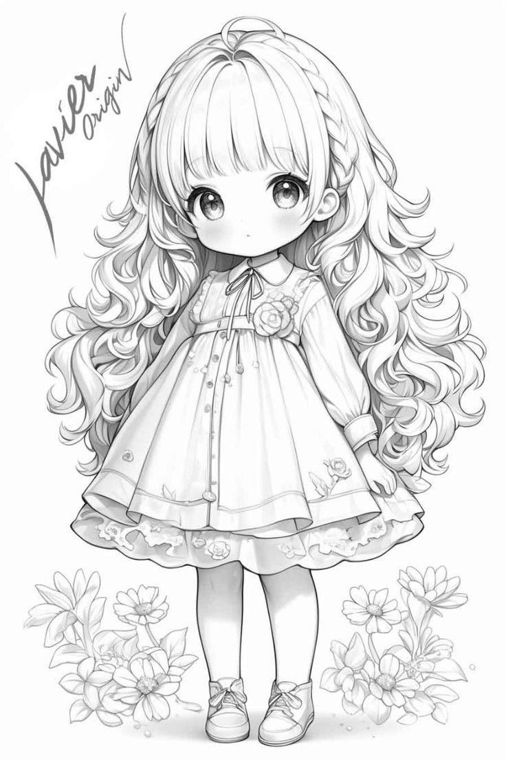 Elegante Chica Anime Para Colorear Dibujo De Chica Anime Linda De Javier Origin Con Vestido Bonito Para Colorear Chibi Coloring Pages Easy Cartoon Drawings Coloring Book Art