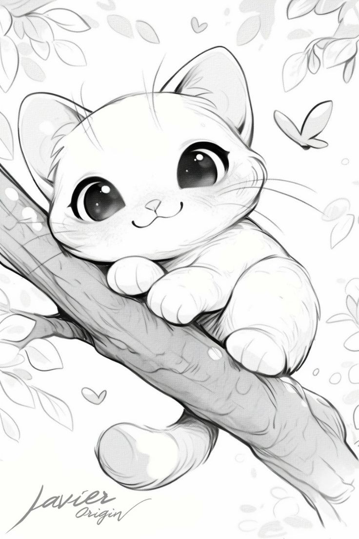 Gatito En árbol Dibujo De Un Bonito Gato Subido En Un árbol Para Dibujar Y Colorear Cute Drawings Drawings Coloring Sheets For Kids Adult Coloring Coloring Pages Sketches