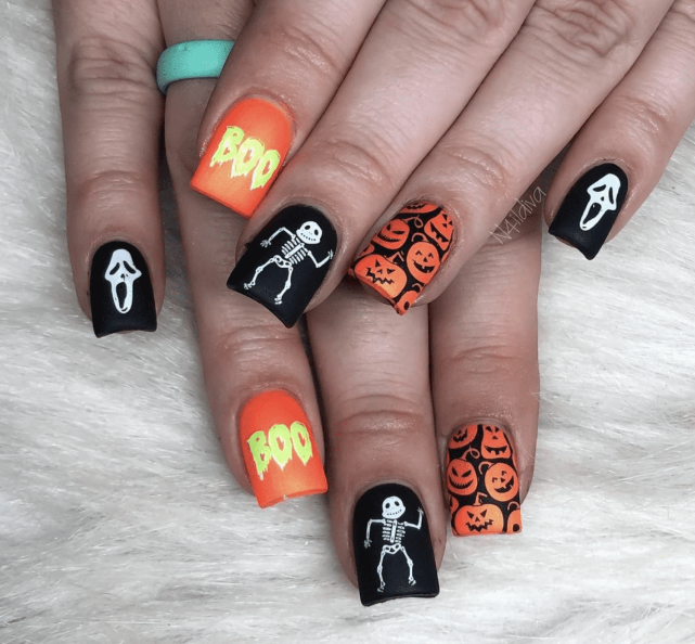 Halloween Fun Nails With Skeletons And Jack O’ Lanterns