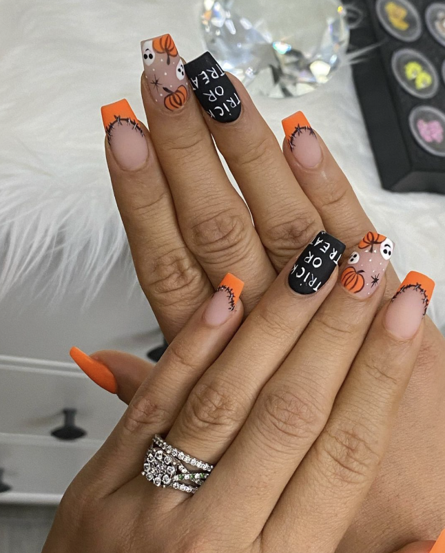 Halloween Nails With A Trick Or Treat Design