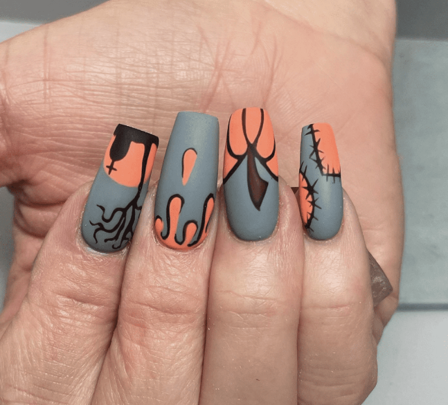 Matte Halloween Nails With Creepy Details