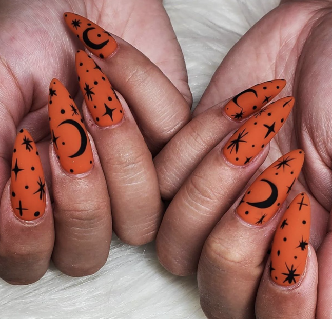 Mystical Halloween Nails With Celestial Patterns