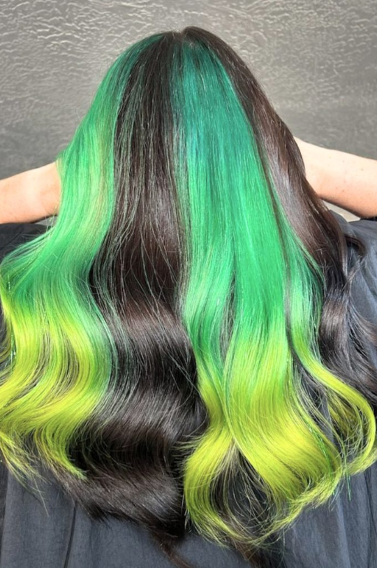 Neon Green Ombre With Black Roots