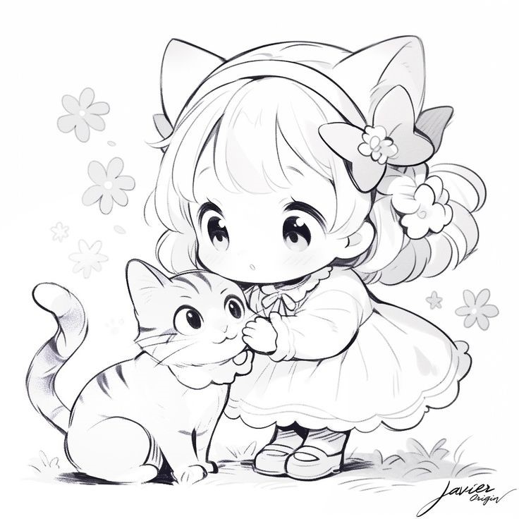 Niña Gato Dibujo Bonito Para Pintar Amigos Niña Gato Y Gatito Dibujo Bonito Para Pintar Y Calcar Kawaii Cartoon Coloring Pages Chibi Coloring Pages Easy Love Drawings