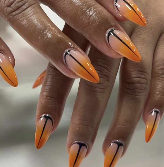 Orange Ombre Almond Nails