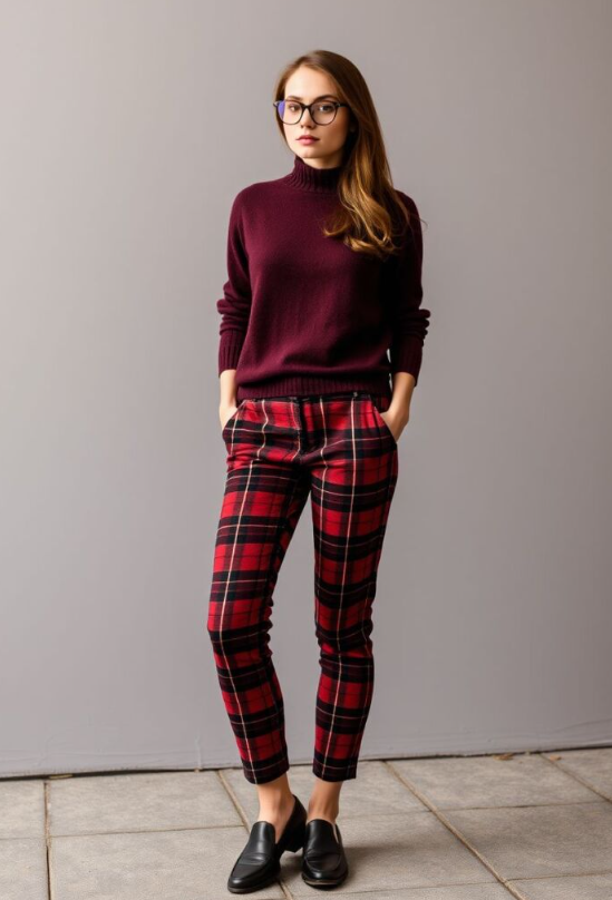 Plaid Pants And Solid Sweater