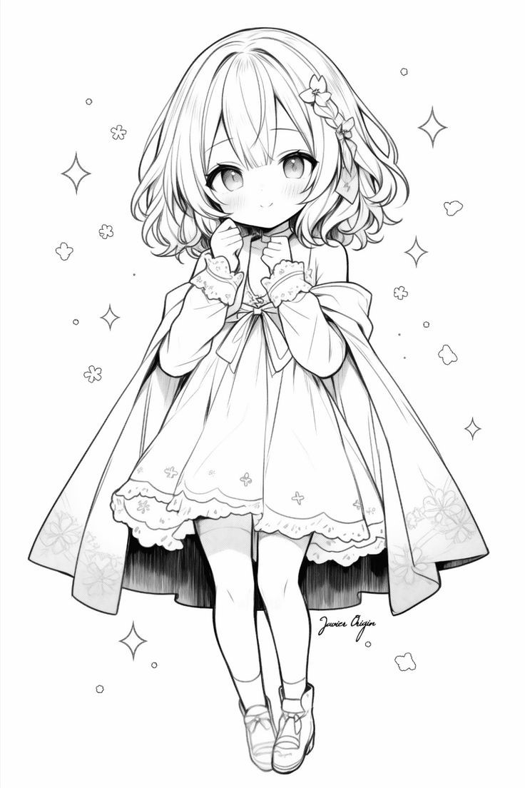 Princesa Anime Para Colorear Kawaii Dibujo Bonito De Una Chica Manga Con Vestido Princesa Kawaii Para Colorear Cute Drawings Anime Drawings Manga Art Fairy Coloring Pages