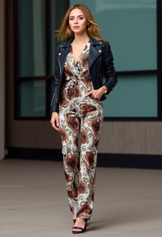 Printed Jumpsuit And Statement Jacket