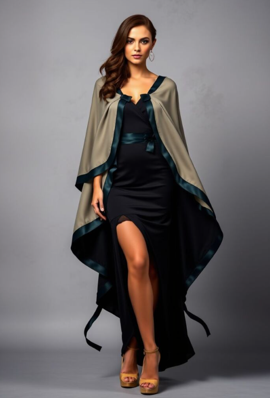 Ribbon Adorned Cape Dress