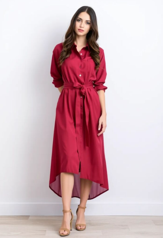 Ribbon Belted Shirt Dress