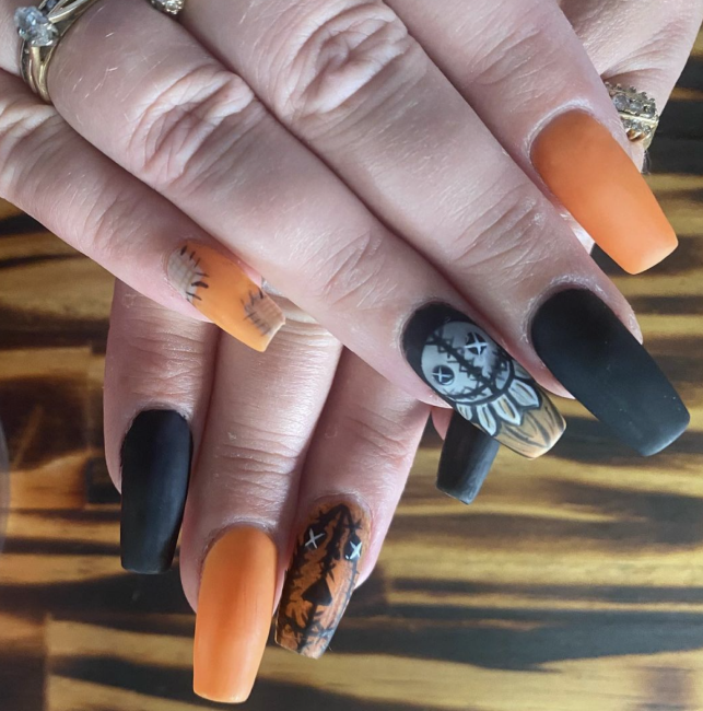 Spooky Halloween Manicures With Matte And Stitched Designs